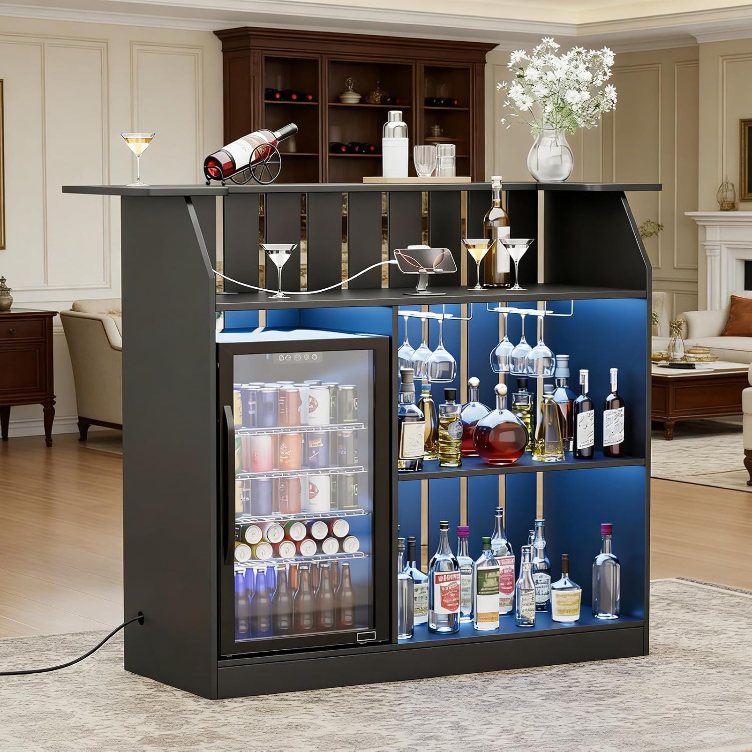 Home Bar And Fridge - U자형 바 테이블, 냉장고 공간이 있는