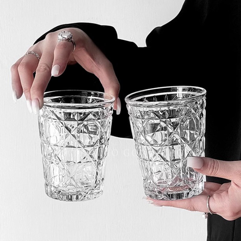 Old Fashioned Glass - 빈티지 다이아몬드 패턴 서양 와인 잔,