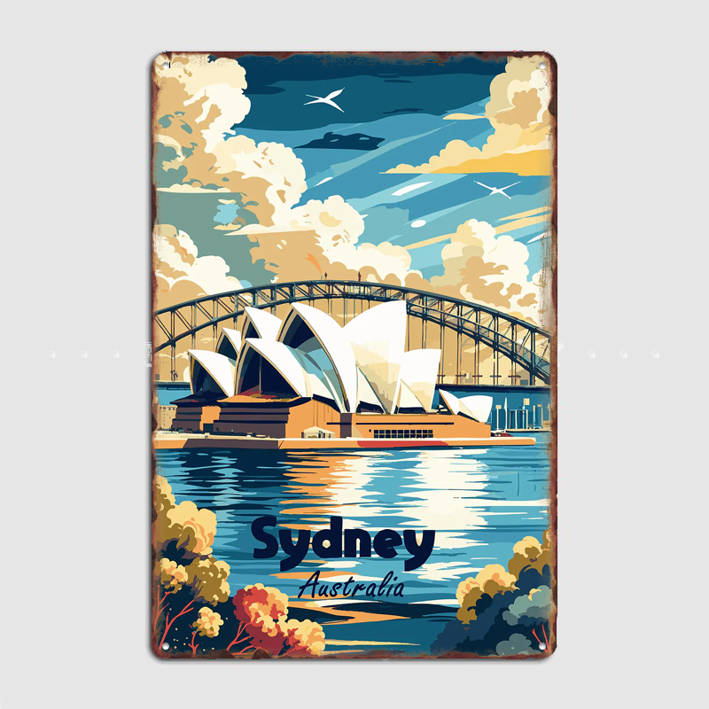 Home Bar Sydney - 시드니 오페라 하우스 여행 포스터 금속