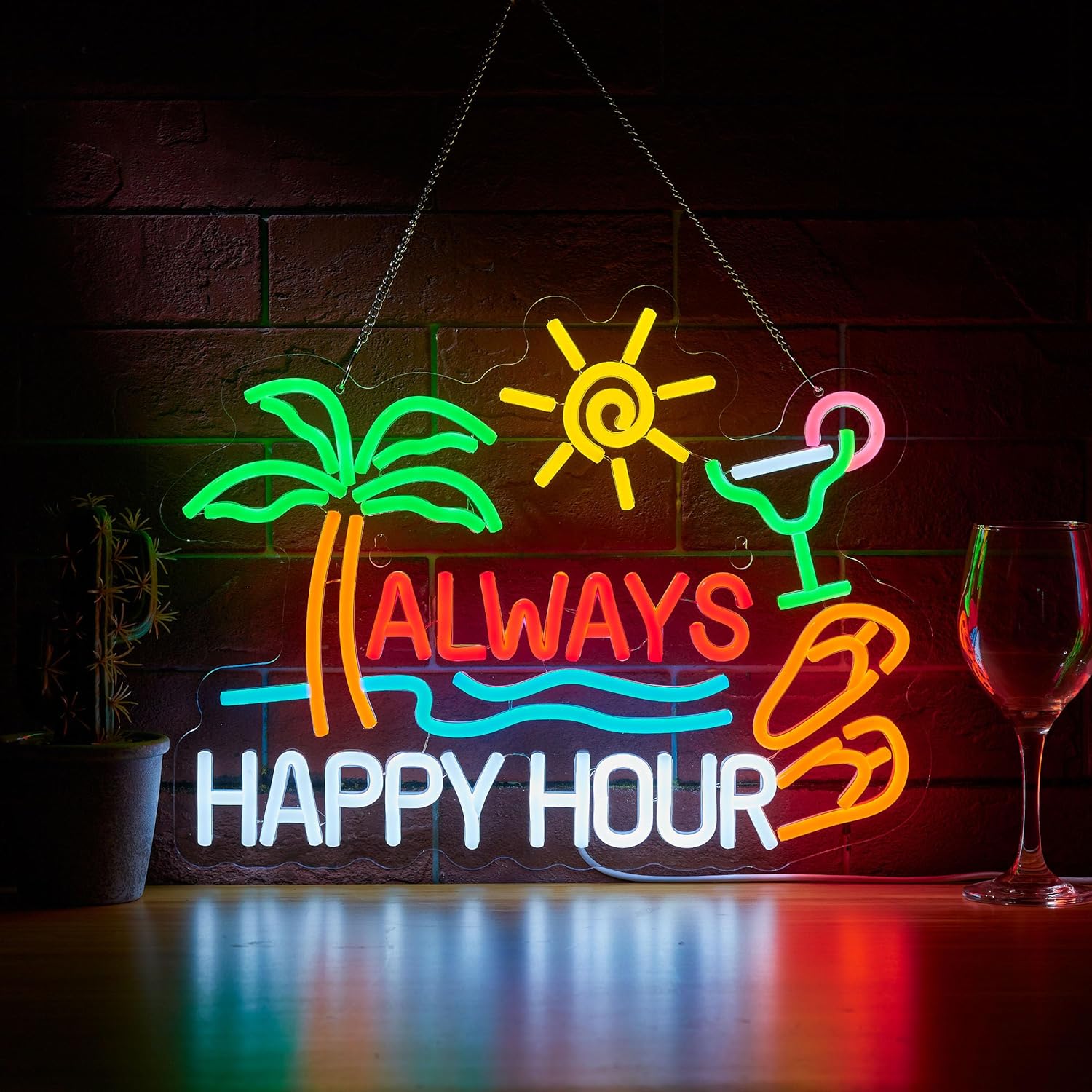 Home Bar Signs - 올웨이즈 해피 아워 맥주 바 네온사인