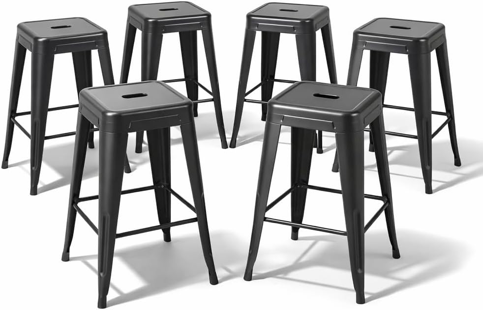 Home Bar Seating - 미드나잇 블랙 메탈 카운터 높이 스툴
