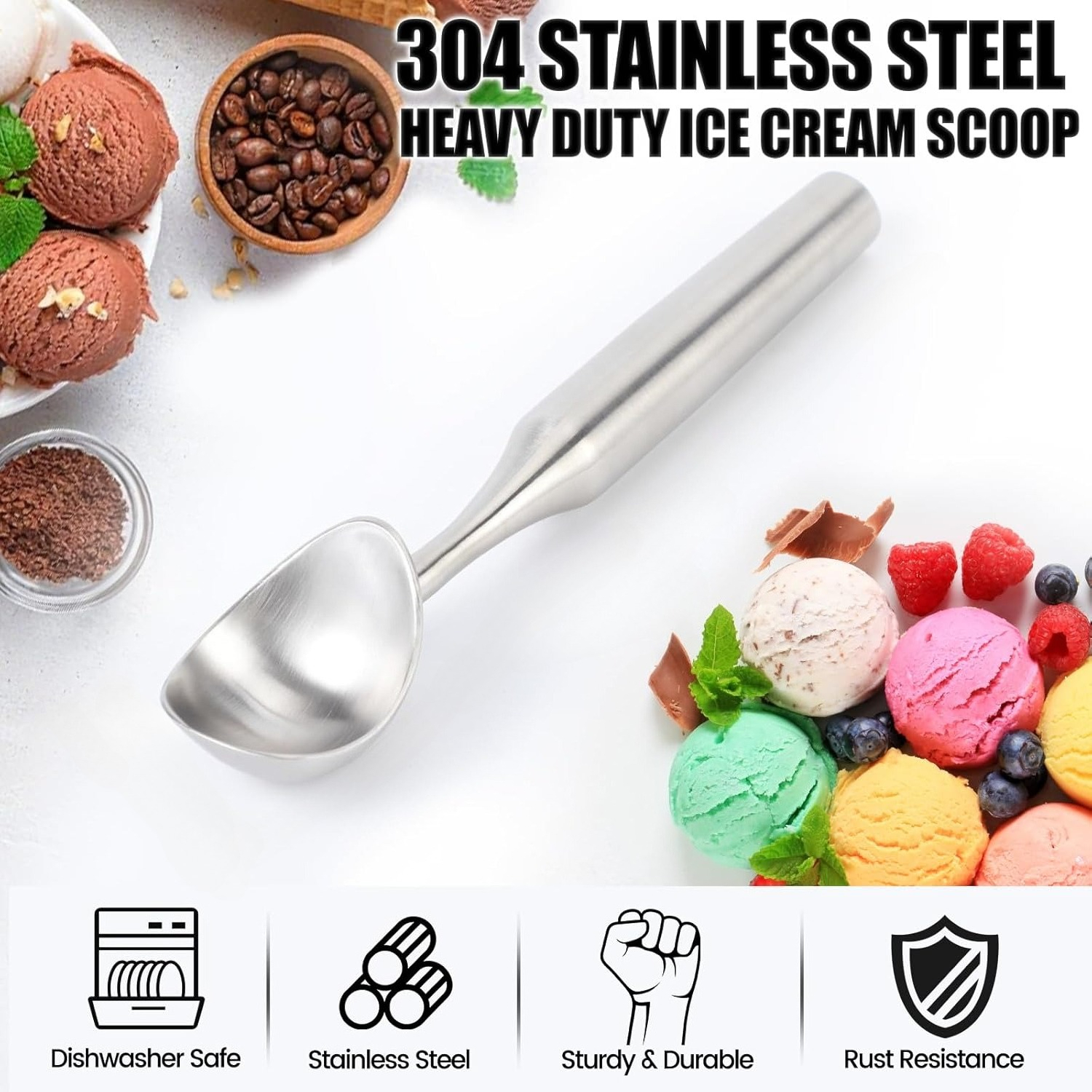 Ice Pick Pick - 304 스테인리스 스틸 아이스크림 스쿱, 인체공학적