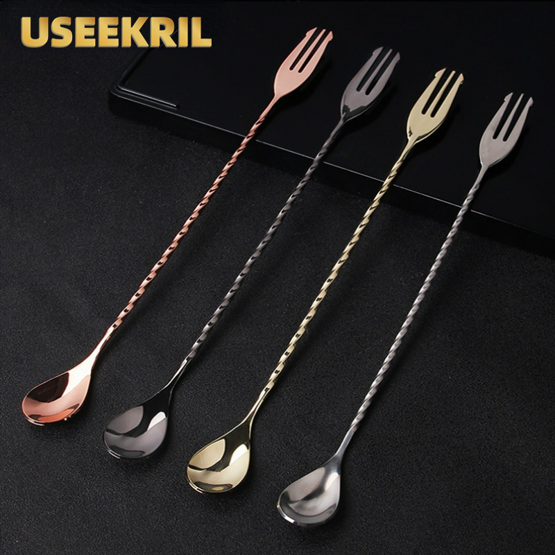 Bar Spoon Twisted - 포크 팁이 있는 바 스푼, 스테인레스