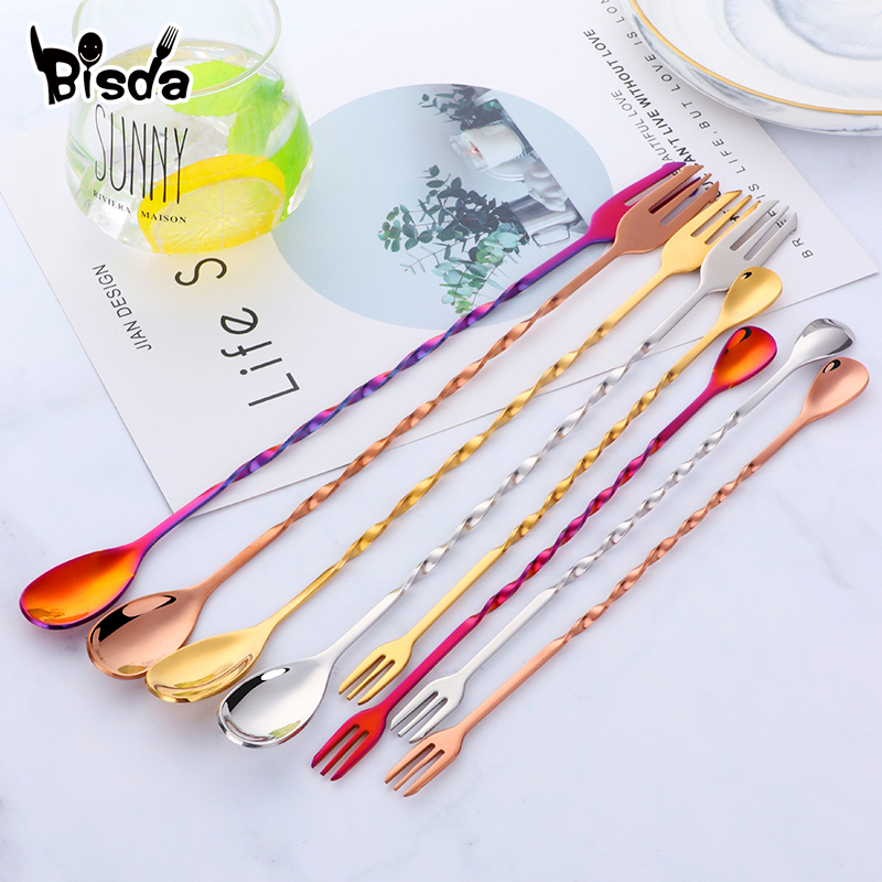Bar Spoon Twisted - 포크가 있는 칵테일 바 스푼, 스위즐