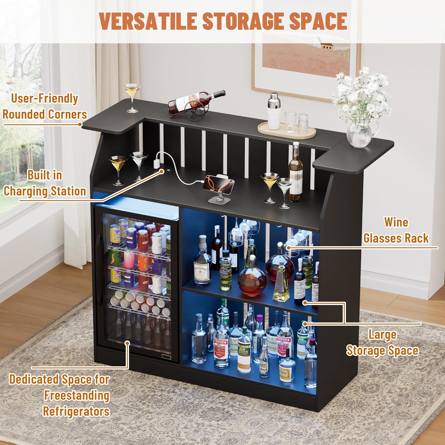 U자형 바 테이블, 냉장고 공간이 있는 홈 바 유닛,  - Home Bar And Fridge 리뷰 및 가격