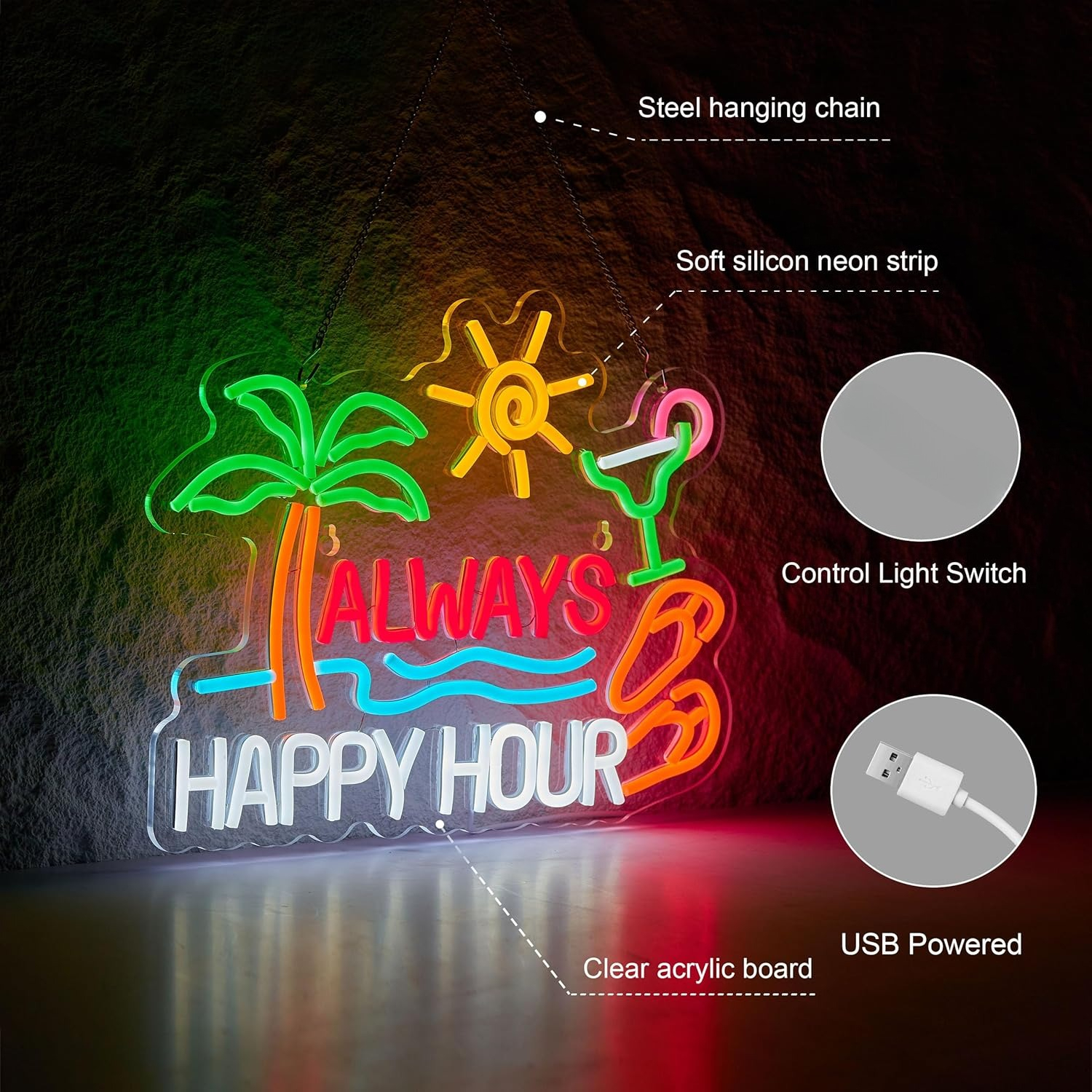 올웨이즈 해피 아워 맥주 바 네온사인 벽 장식용 디머블 - Home Bar Signs 리뷰 및 가격