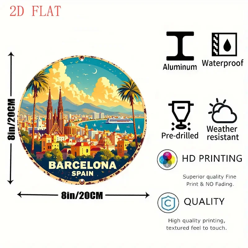 8인치 원형 바르셀로나 스페인 풍경 금속 사인 2D 플 - Home Barcelona 리뷰 및 가격