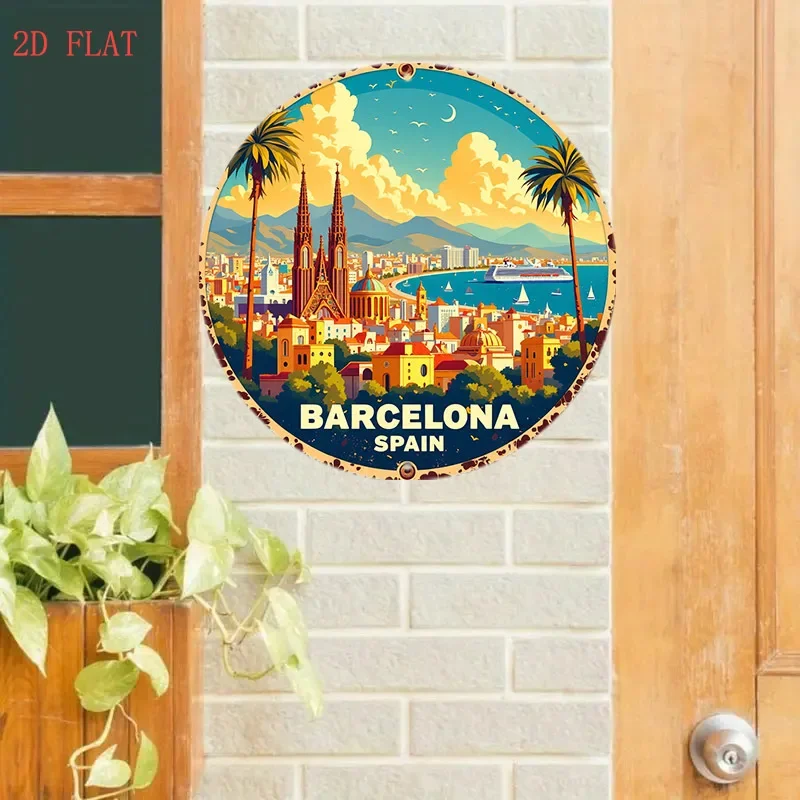8인치 원형 바르셀로나 스페인 풍경 금속 사인 2D 플 - Home Barcelona 리뷰 및 가격