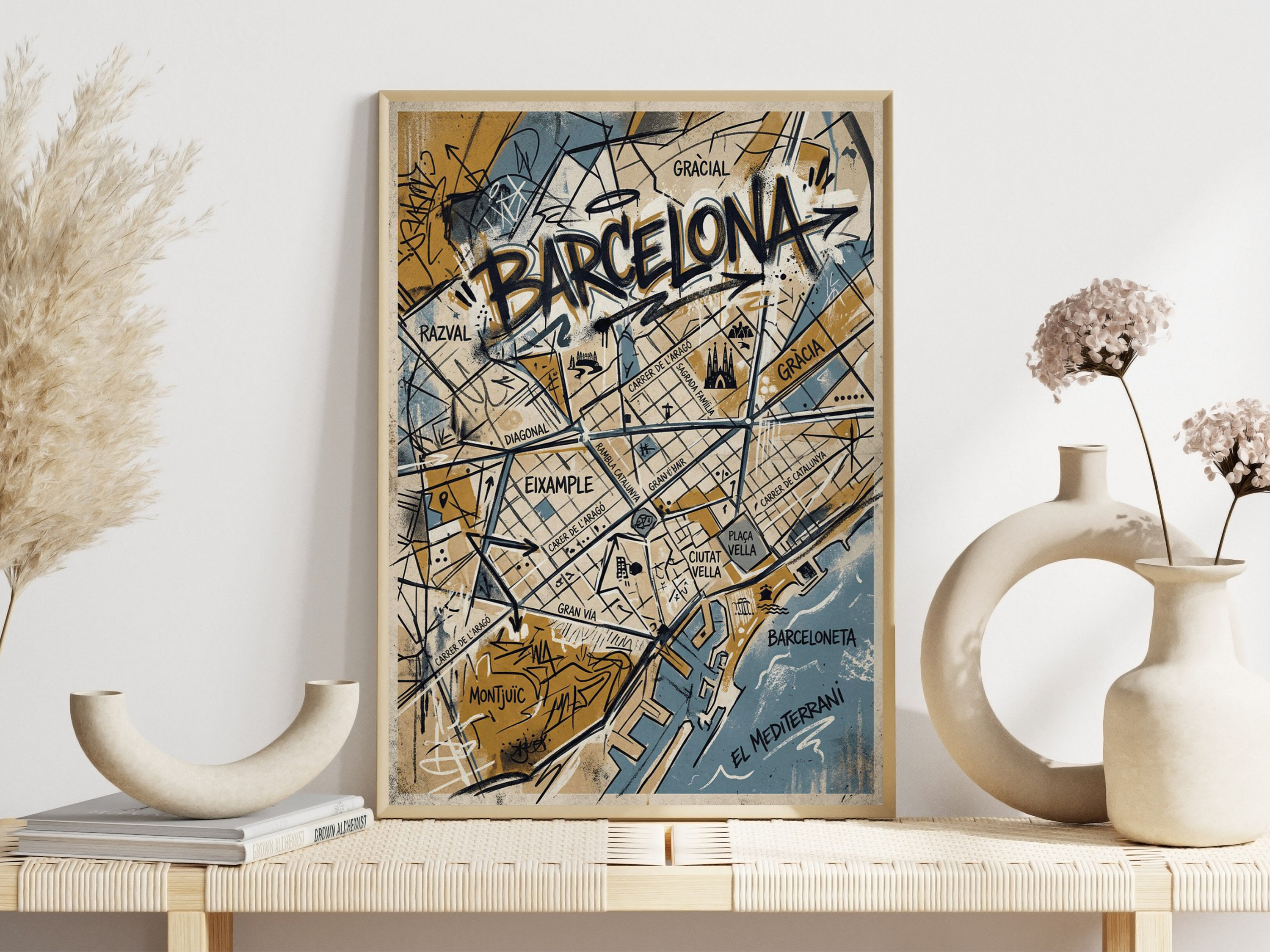 도시 손으로 그린 ​​거리 그래피티 스타일 포스터 바르 - Home Barcelona 리뷰 및 가격